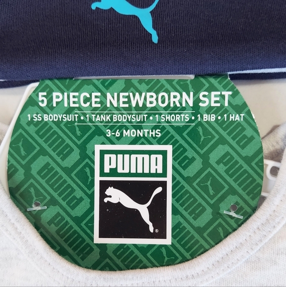 Puma Baby Boys Bodysuit Short Sleeves 3-6 Months Shorts Beanie Bib 5-piece Set - Picture 8 of 16